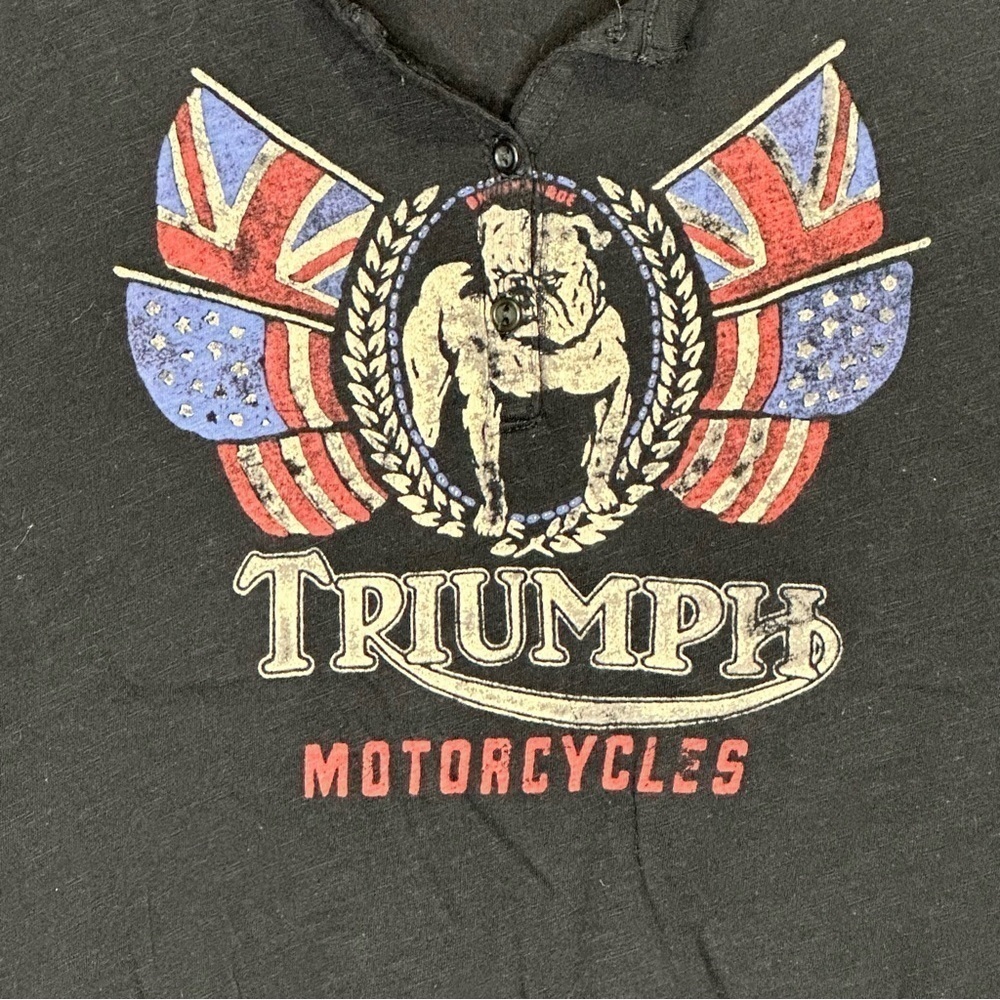 Lucky Brand Triumph motorcycles bulldog logo short sleeve top - Picture 2 of 7